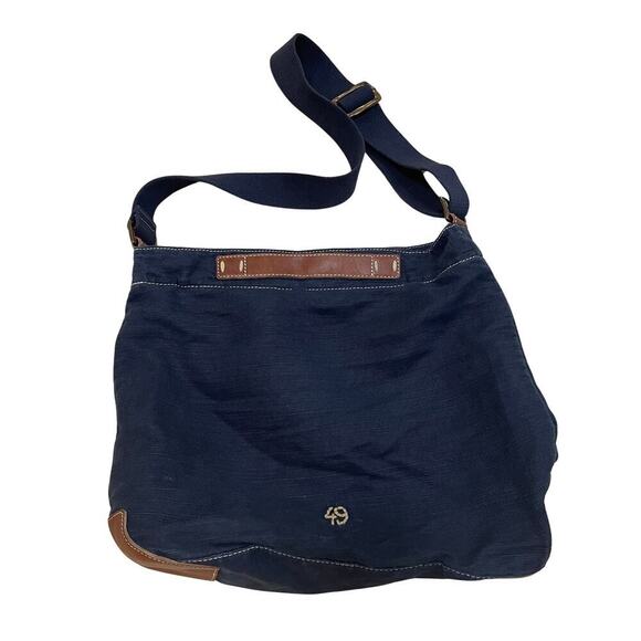 49 Square Miles Large Canvas Bucket Tote | Washed Navy Leather Trim, $275 - Picture 4 of 6